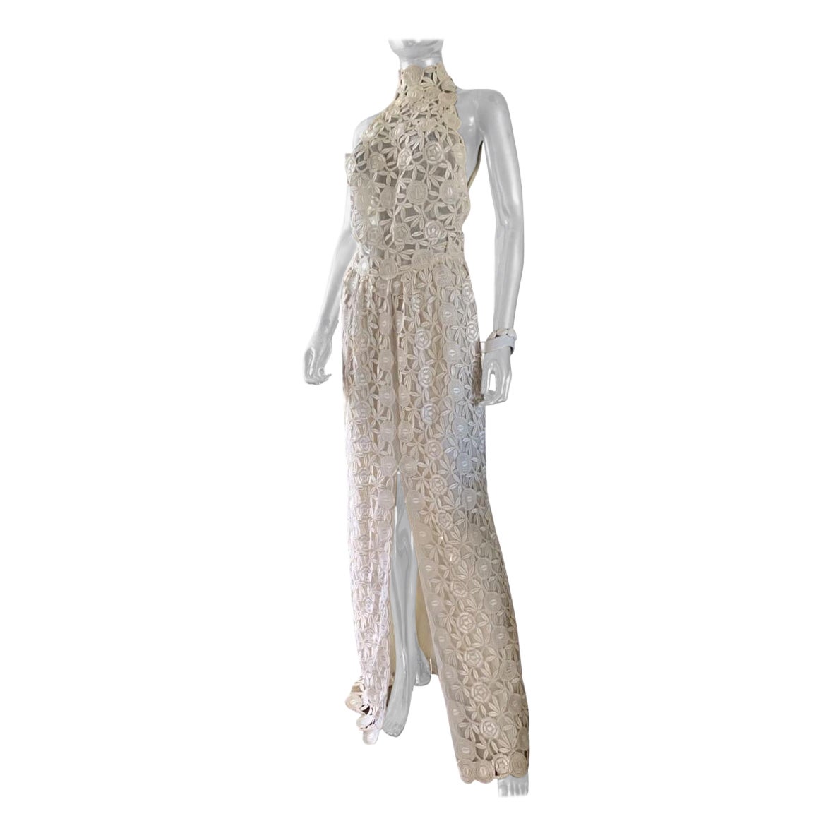 Vestido de encaje de guipur blanco a medida vintage de los años 70 talla 6
