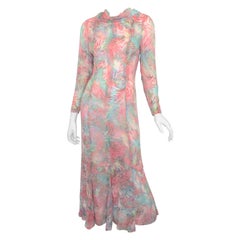 Vintage 1970's Cut Velvet Sheer Chiffon Gown
