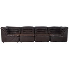 Vintage 1970s Danish Brown Leather Modular Sofa