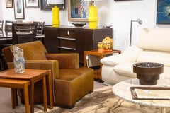 Vintage 1970s Danish FBJ Mobler Teak Side Table w Fabric Magazine Rack & Casters