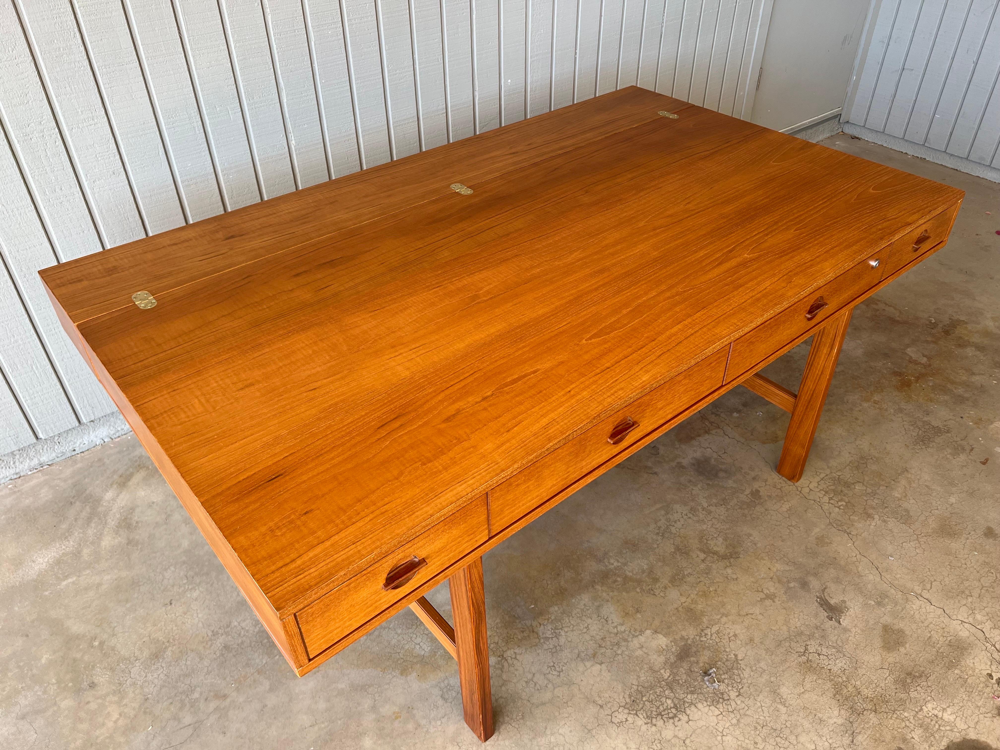 Vintage 1970s Danish Mid Century Modern Teak Wood Lovig Desk For Sale 8