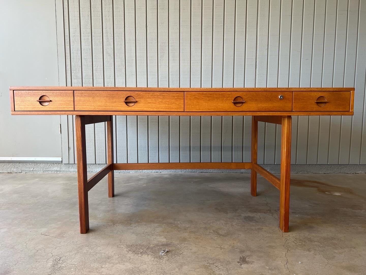 Late 20th Century Vintage 1970s Danish Mid Century Modern Teak Wood Lovig Desk For Sale