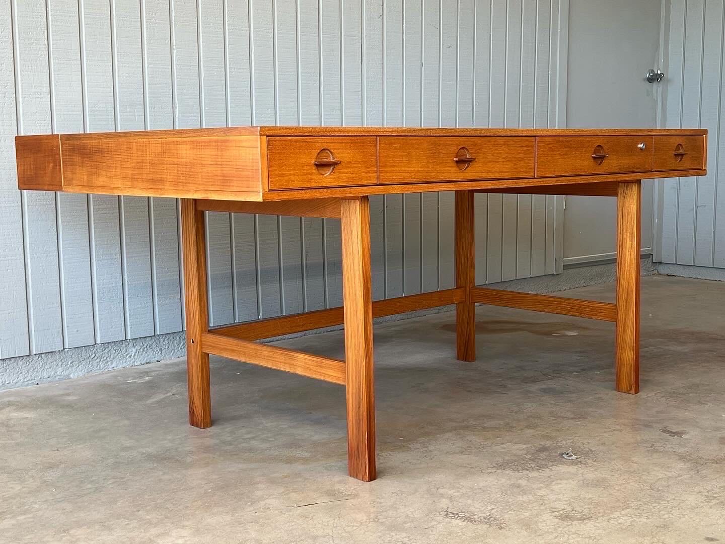Vintage 1970s Danish Mid Century Modern Teak Wood Lovig Desk For Sale 1