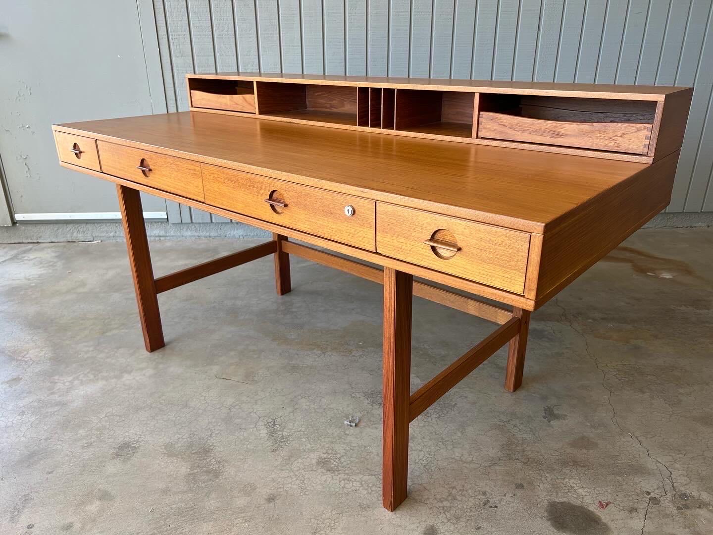 Vintage 1970s Danish Mid Century Modern Teak Wood Lovig Desk For Sale 3