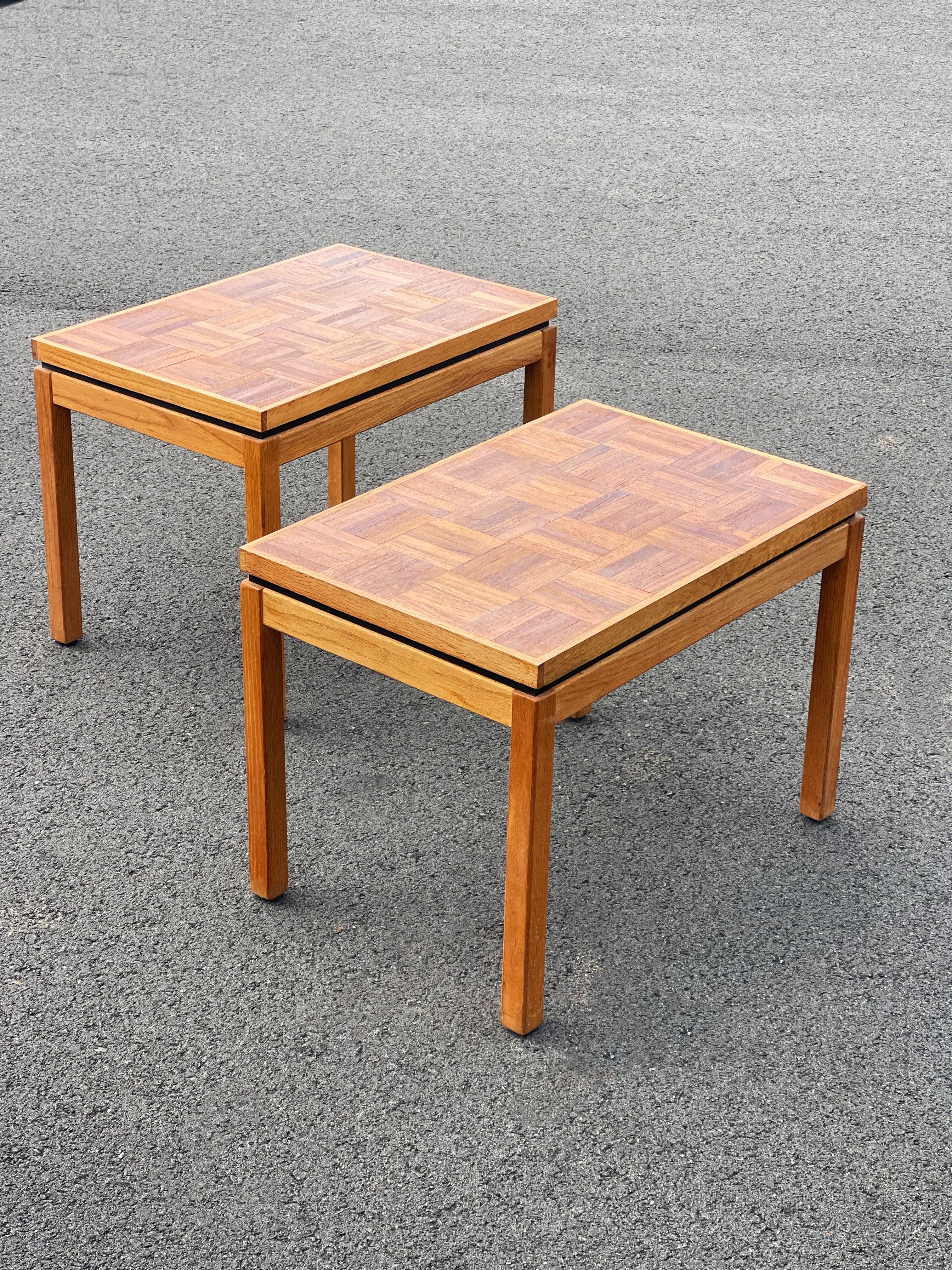Stunning original 1970s side tables with checkered woodwork detail. Original from Denmark. A timeless design to compliment any decor. In great original condition. 