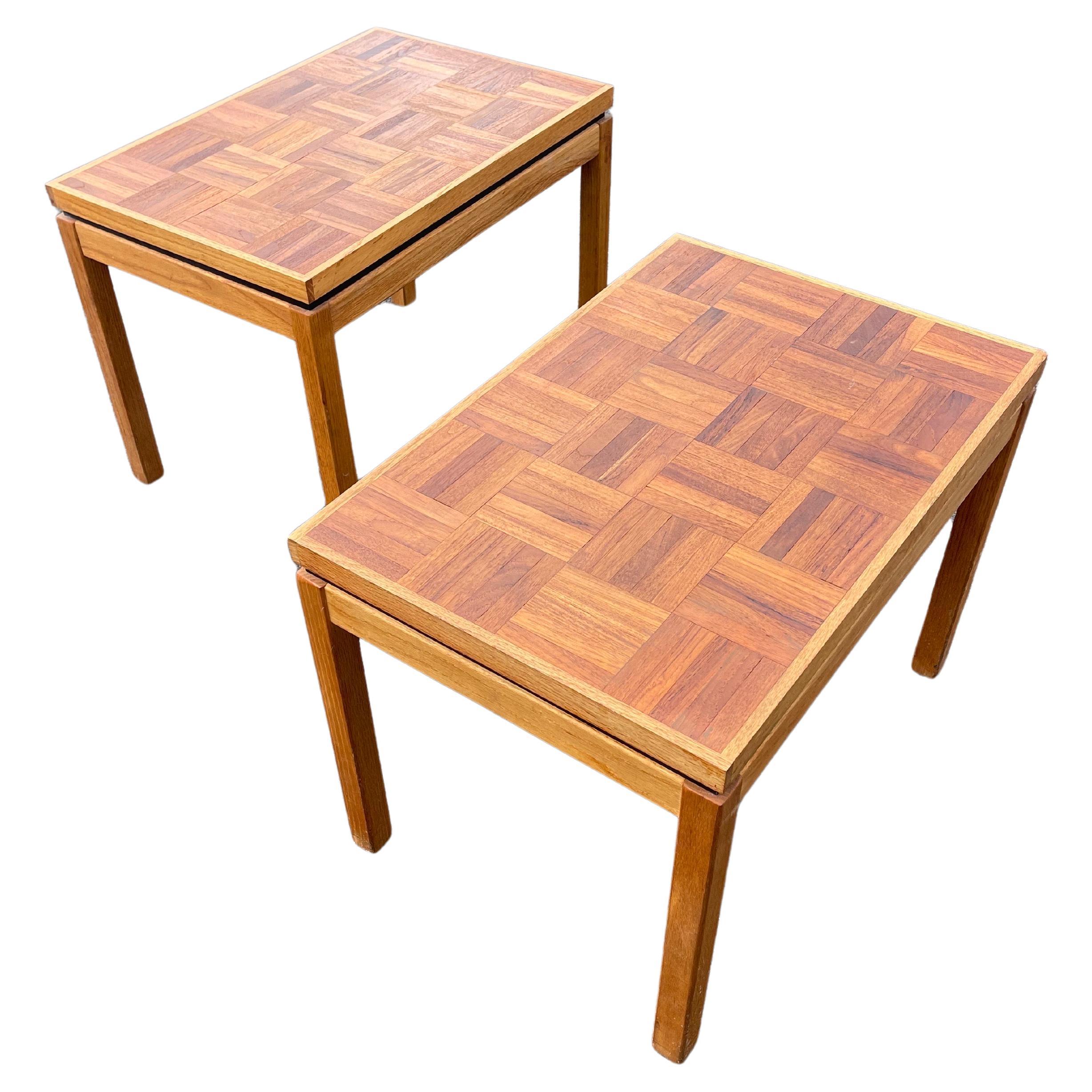 Vintage 1970s Danish Checkered Teak Side Tables  For Sale