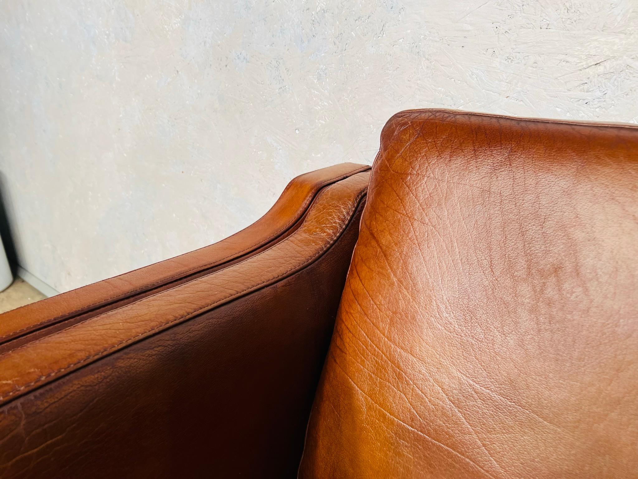 Vintage 1970s Danish Vemb Mobelfabrik 3 Seater Tan Leather Sofa #721 2
