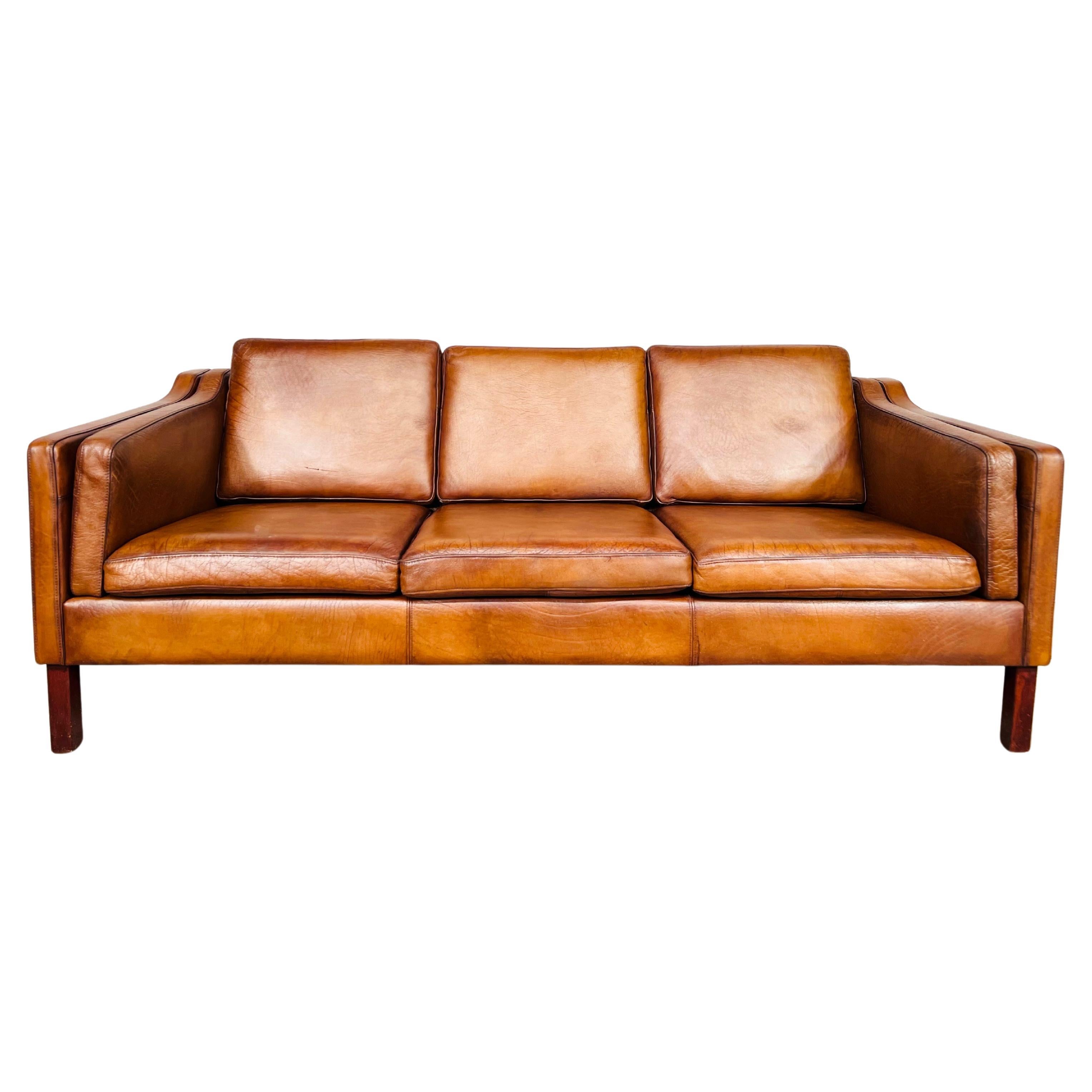Vintage 1970s Danish Vemb Mobelfabrik 3 Seater Tan Leather Sofa #721 For  Sale at 1stDibs