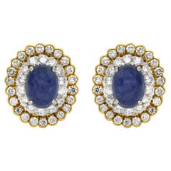 David Webb, boucles d'oreilles vintage des années 1970 avec saphir cabochon de 10,00 carats et diamants