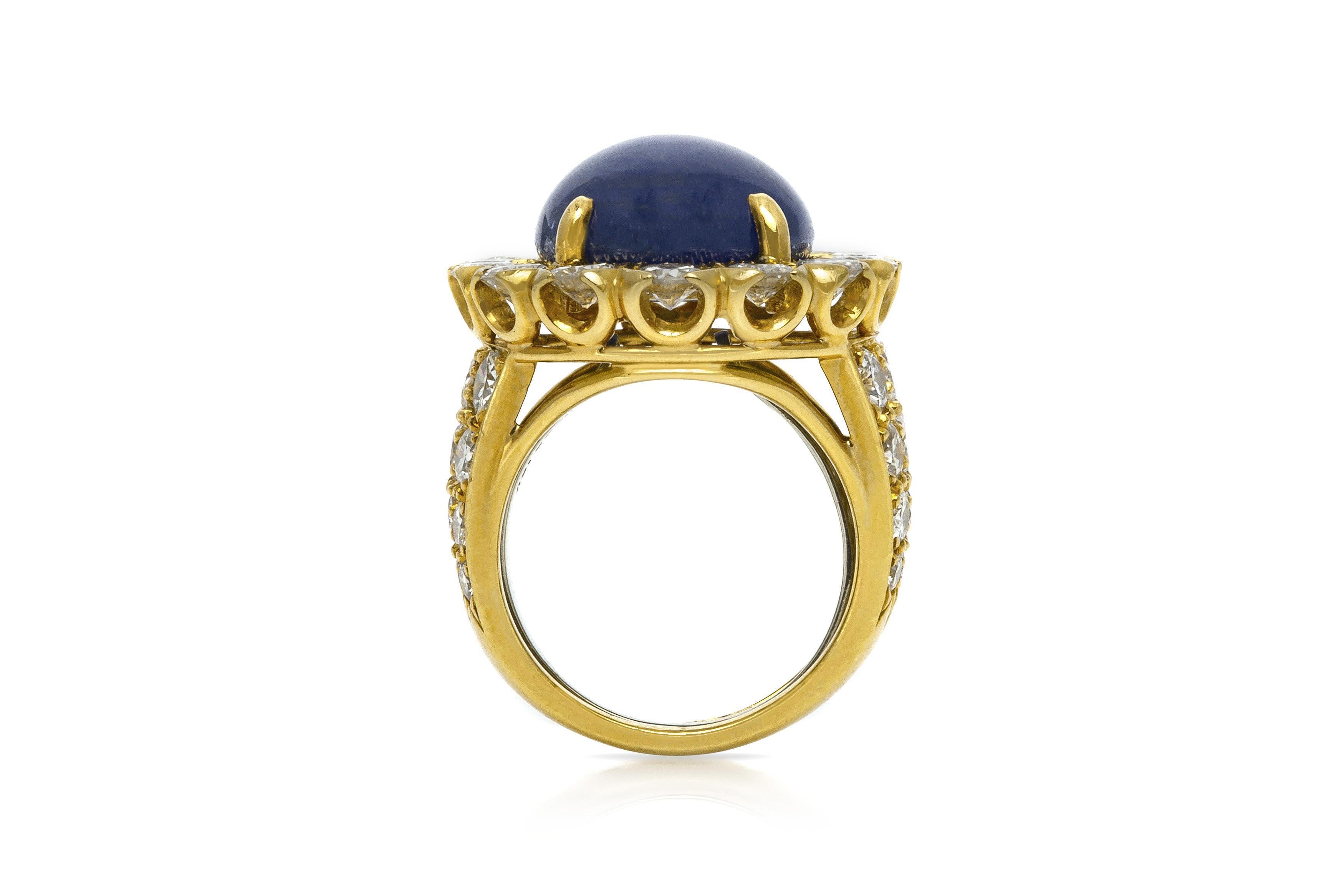 David Webb, bague vintage des années 1970 avec saphir cabochon de 10,00 carats et diamants Bon état - En vente à New York, NY