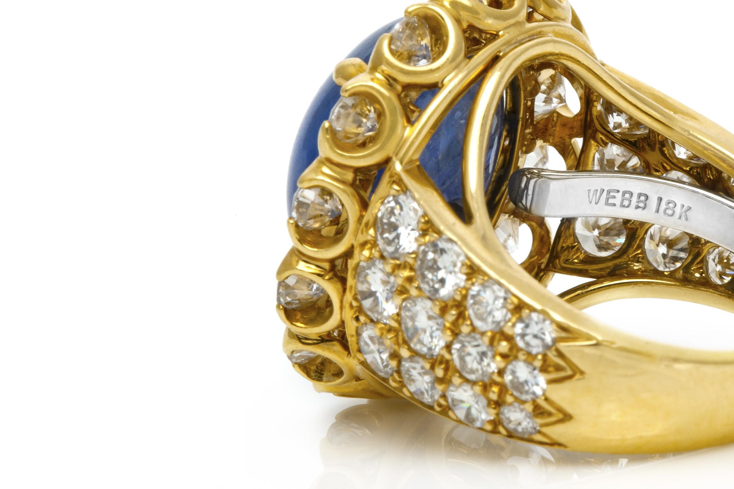 David Webb, bague vintage des années 1970 avec saphir cabochon de 10,00 carats et diamants Pour femmes en vente