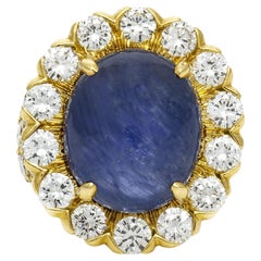 Vintage 1970er Jahre David Webb 10,00 Karat Cabochon-Saphir-Ring mit Diamanten