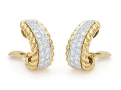 Vintage By David Webb 1970er Jahre 5,00 Karat Diamant und Gold Rope Hoop Ohrringe