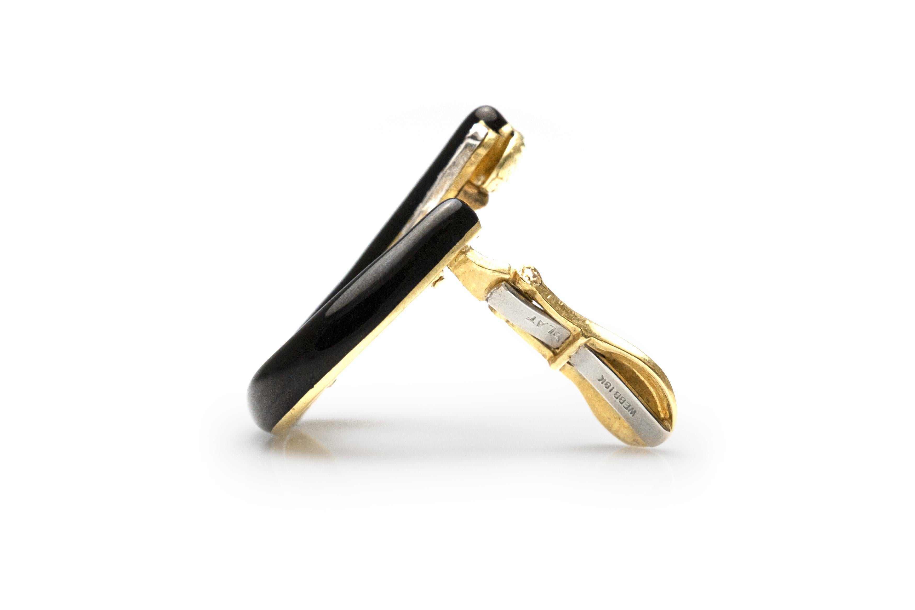 Round Cut Vintage 1970s David Webb Black Enamel Diamond Earrings For Sale