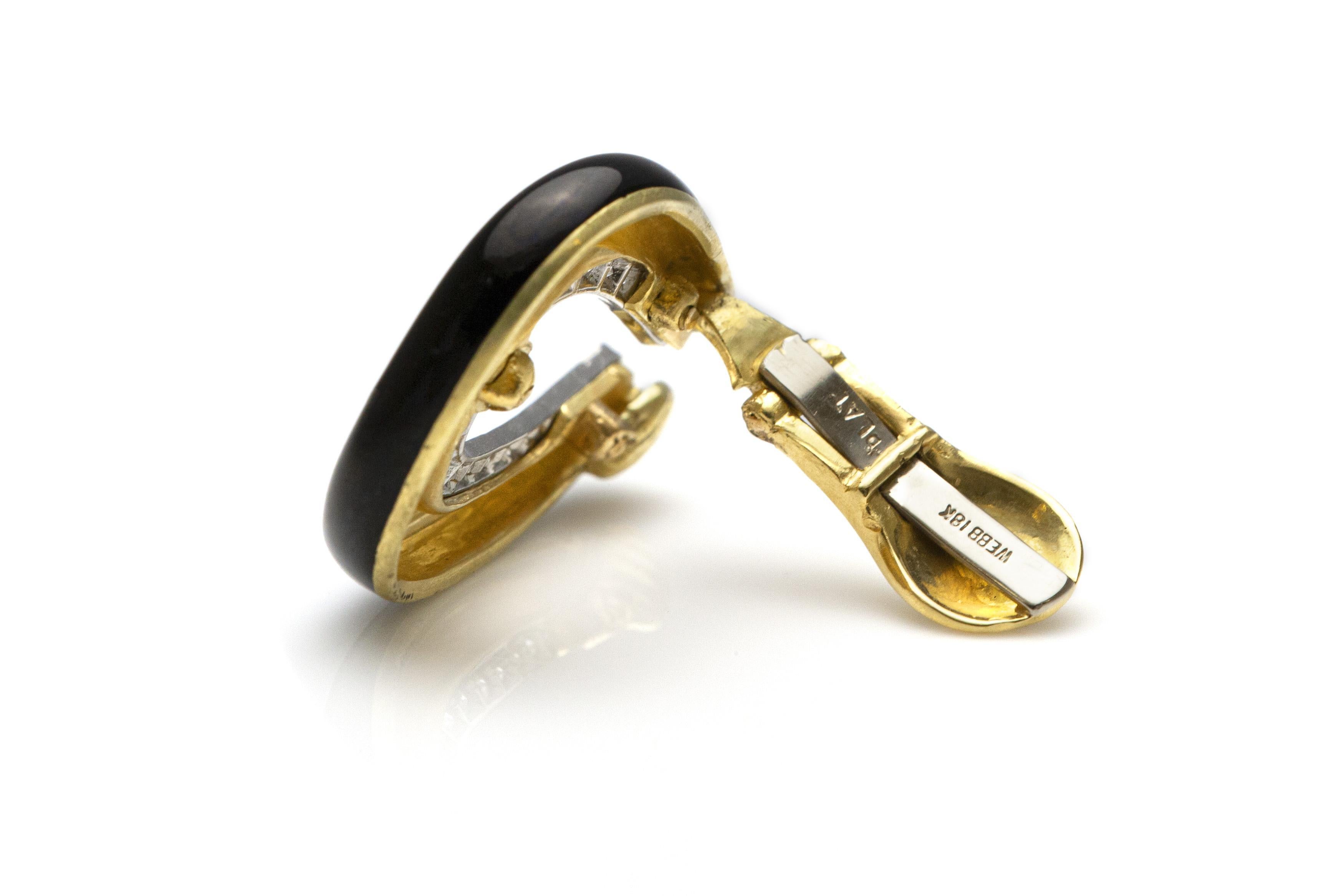 Vintage 1970s David Webb Black Enamel Diamond Earrings In Good Condition For Sale In New York, NY