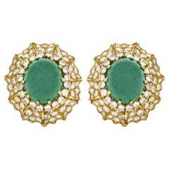Vintage 1970er David Webb Cabochon-Ohrringe mit Smaragd und Diamant
