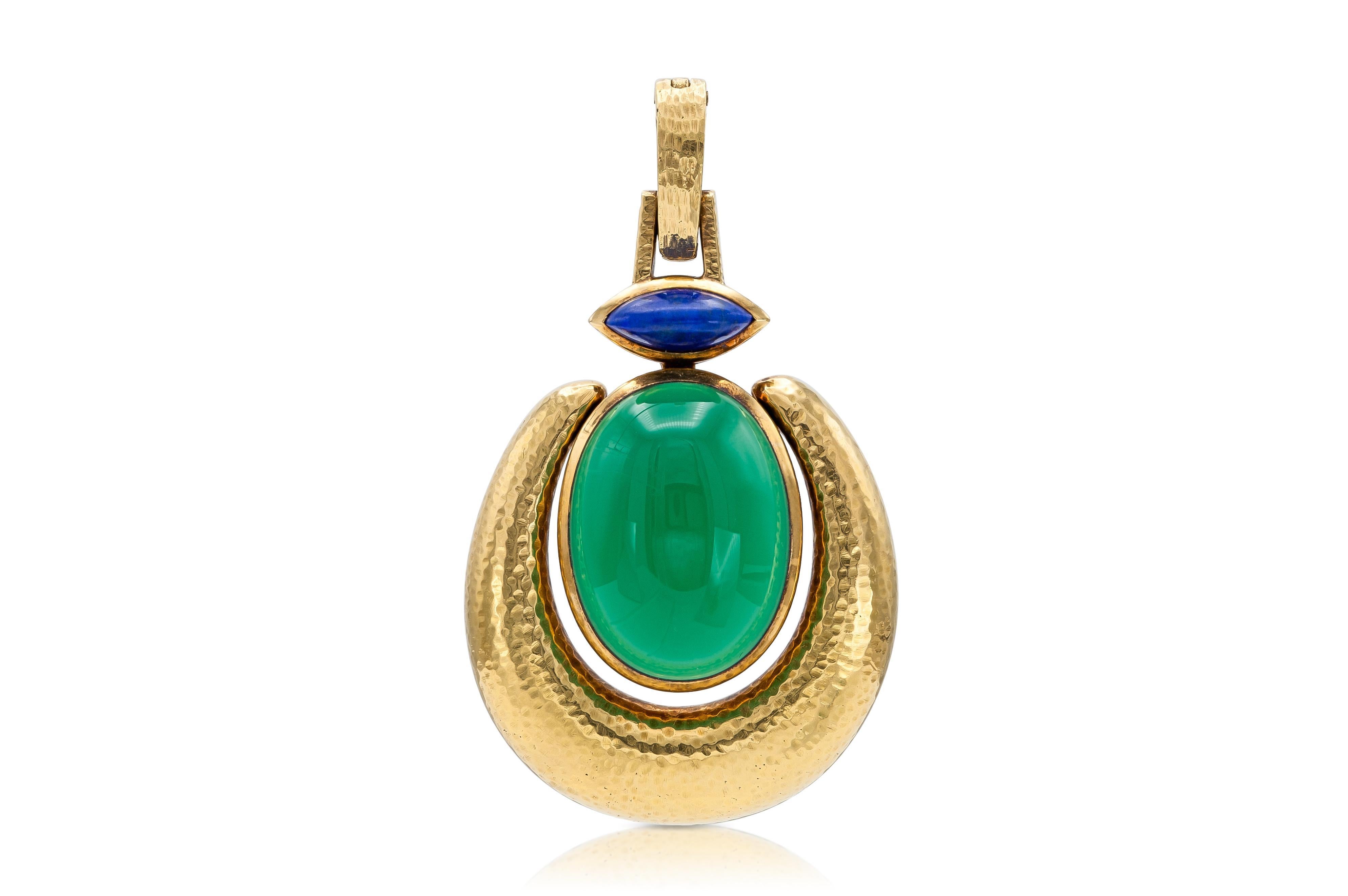 Cabochon Ciondolo in crisoprasio e sodalite David Webb vintage anni '70 in vendita