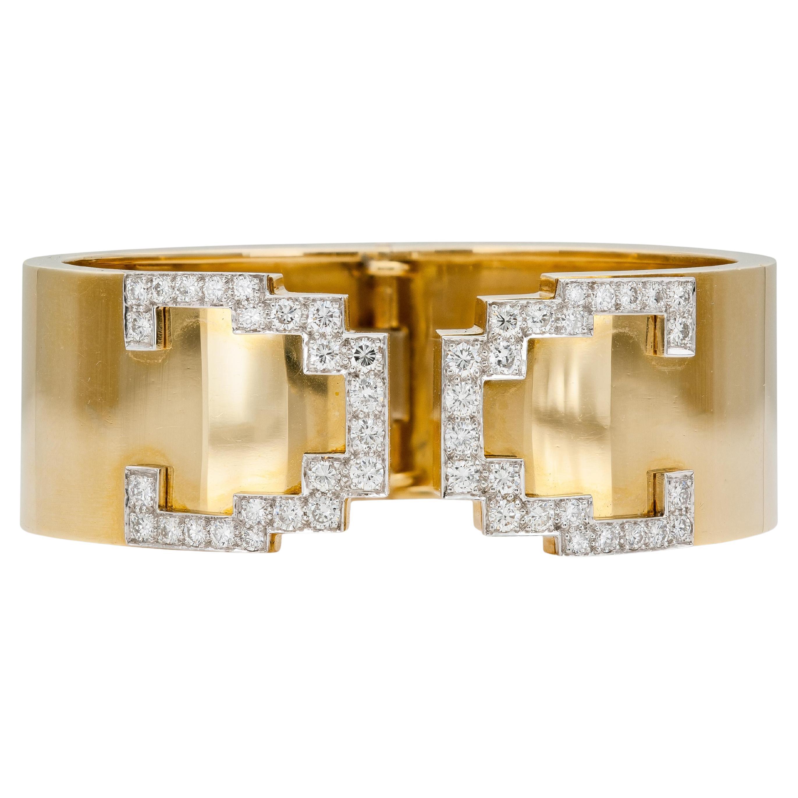 Vintage 1970s David Webb Gold and Diamond Cuff Bracelet