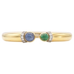 Vintage 1970s David Webb Gold Cuff Bracelet with Sapphire and Emerald