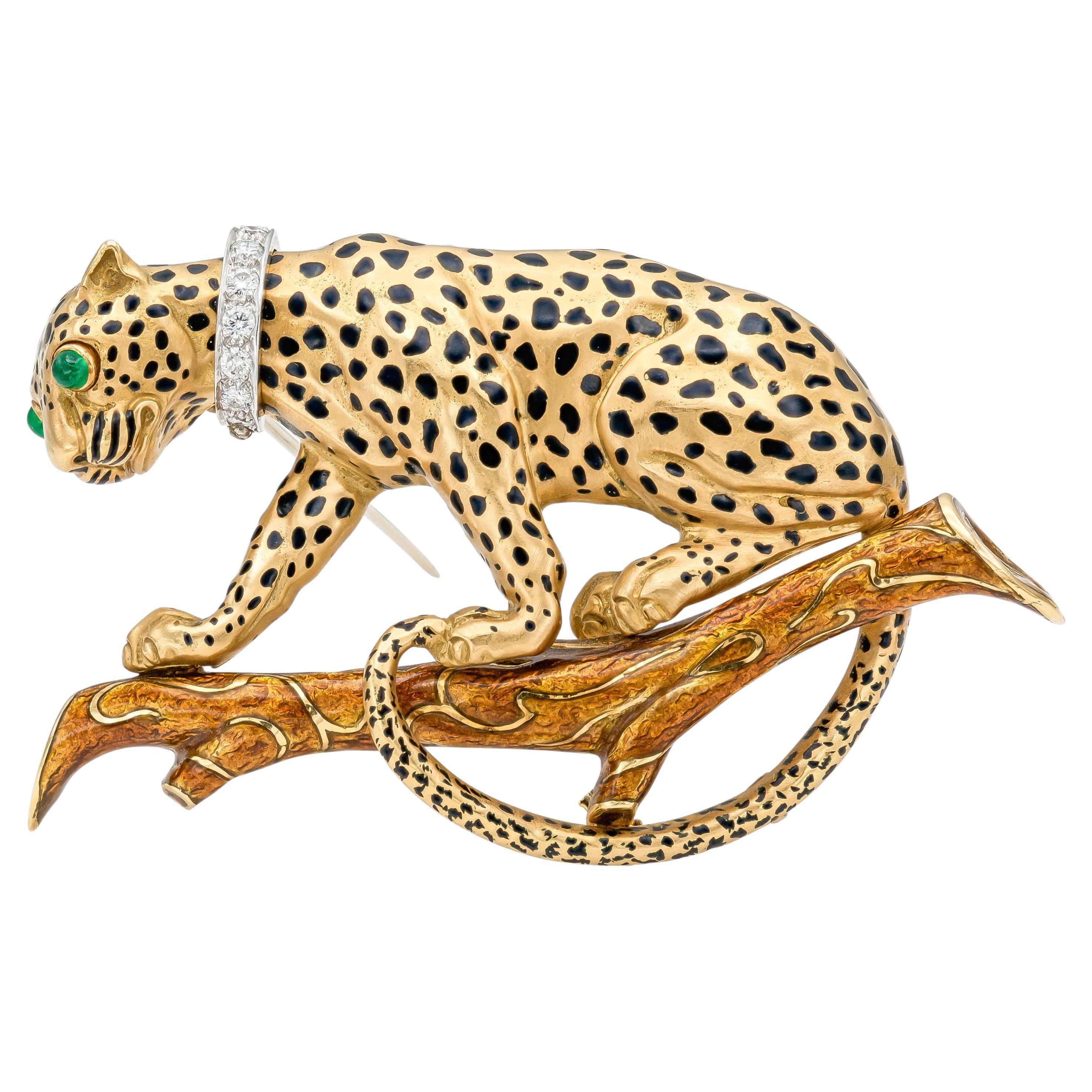 Vintage 1970s David Webb Leopard Brooch