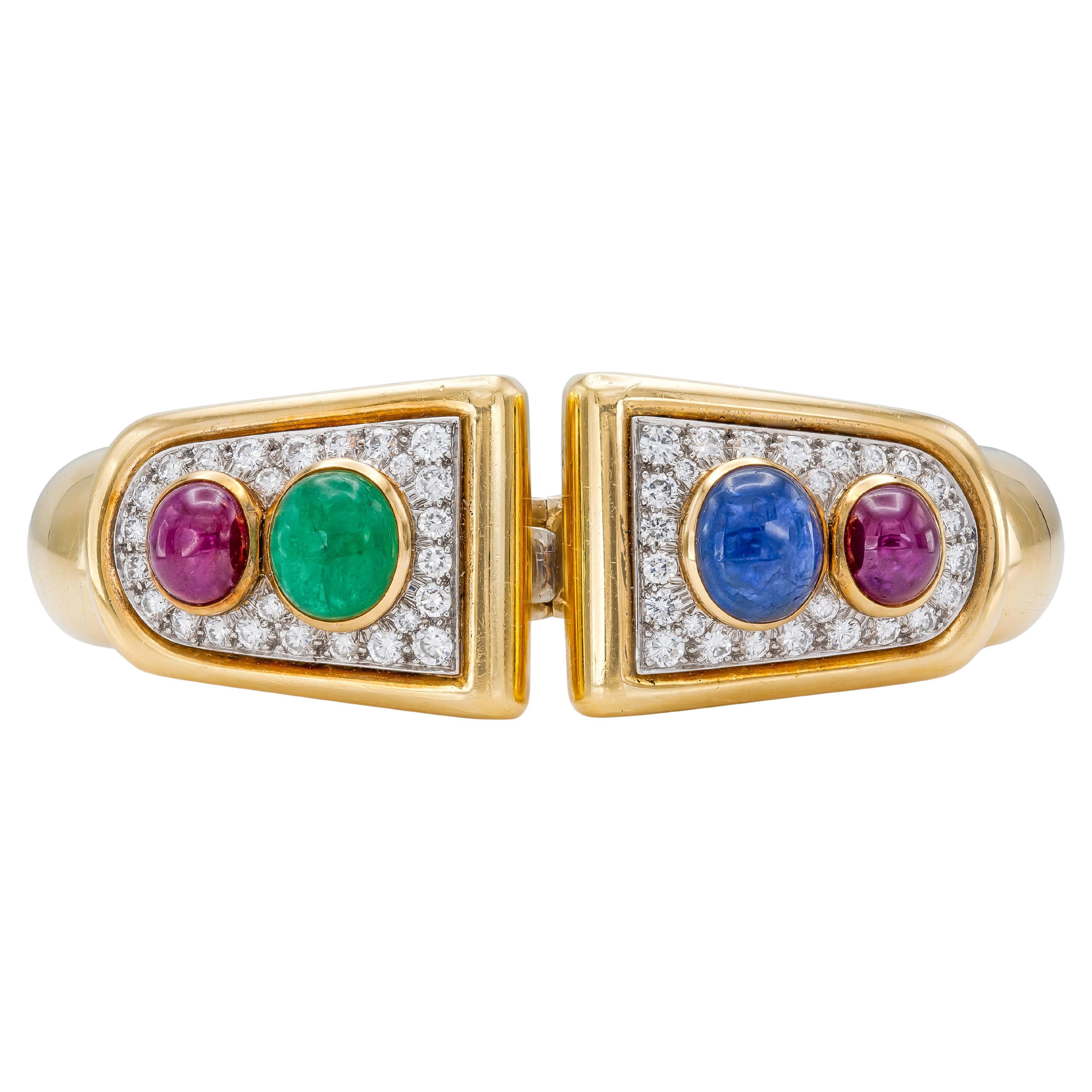 Vintage 1970s David Webb Multi-Gem Cuff Bracelet