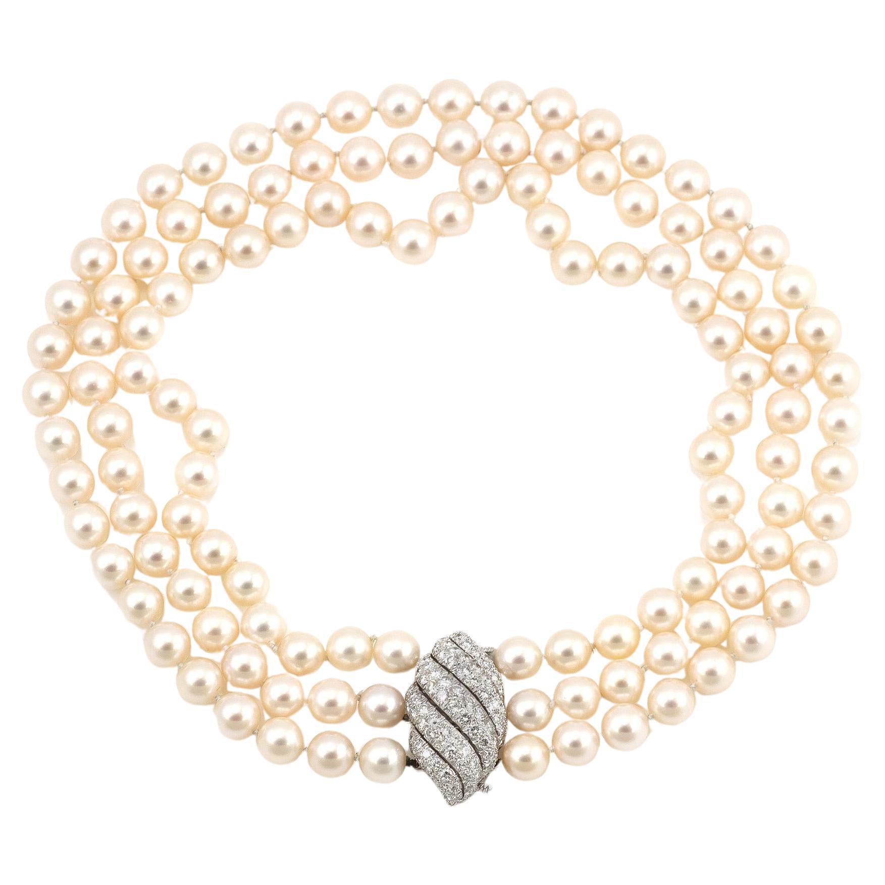 Vintage 1970s David Webb Pearl Choker with Diamonds