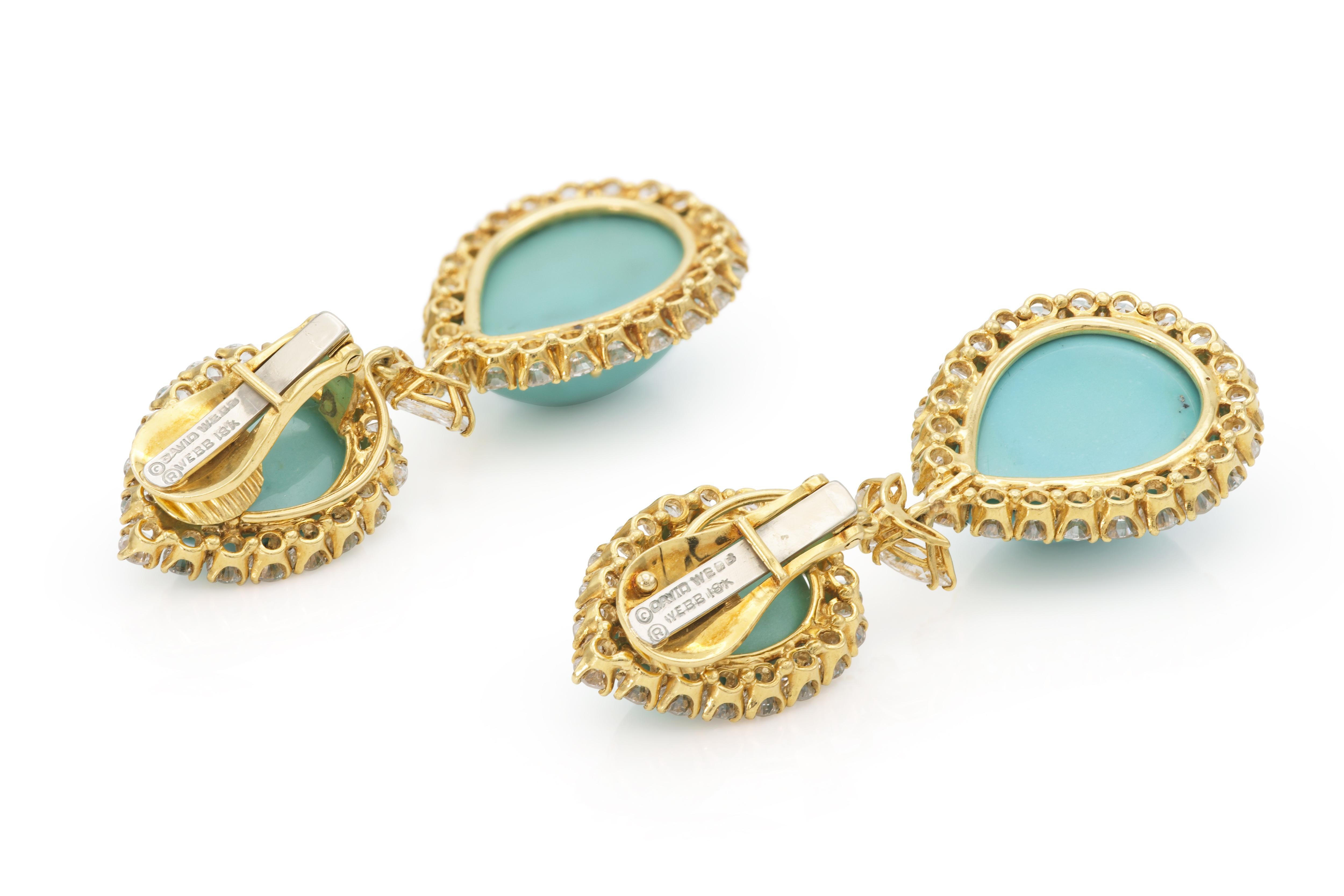 Vintage 1970s David Webb Turquoise and Diamond Detachable Dangle Earrings In Good Condition For Sale In New York, NY