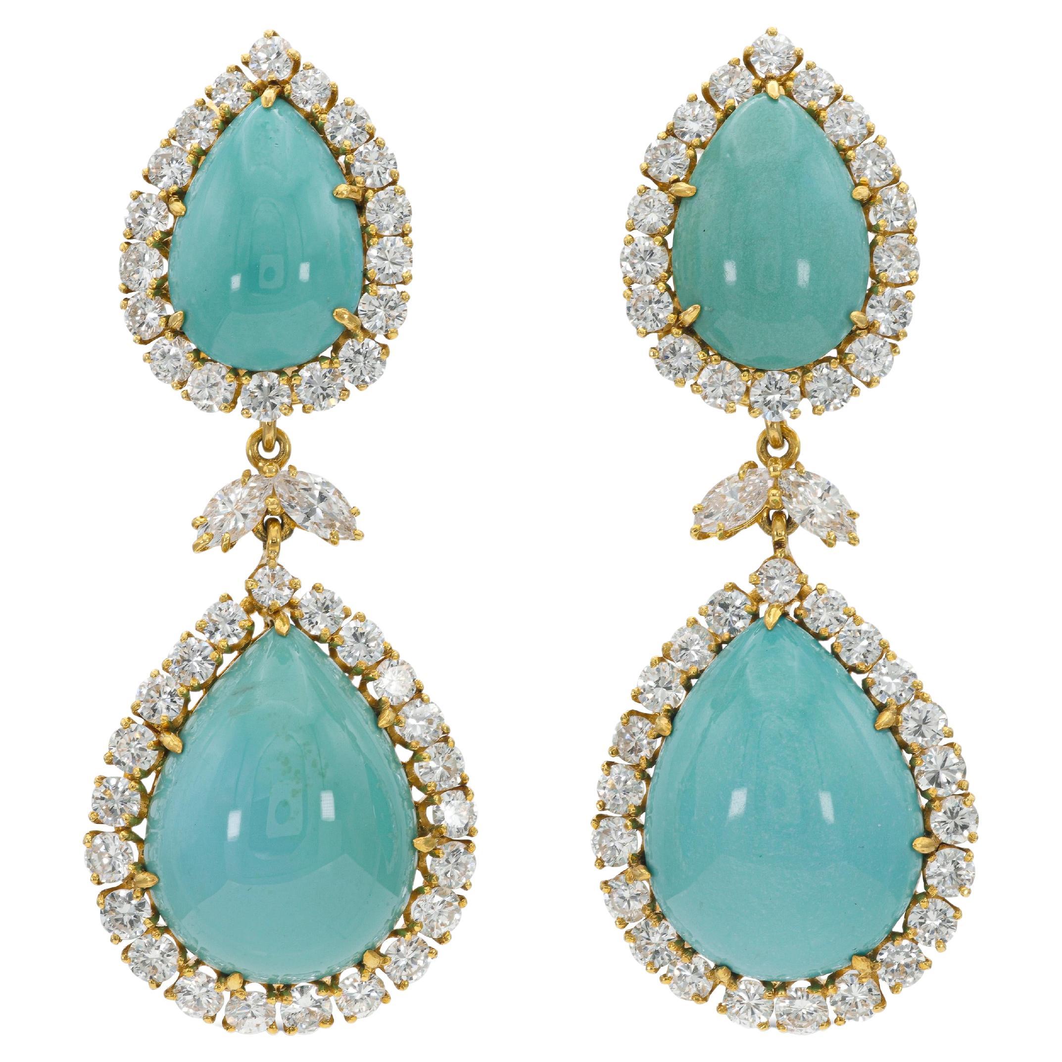 Vintage 1970s David Webb Turquoise and Diamond Detachable Dangle Earrings