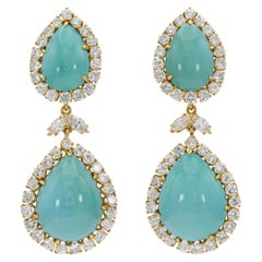 Vintage 1970s David David Webb Turquoise and Diamond Detachable Dangle Earrings