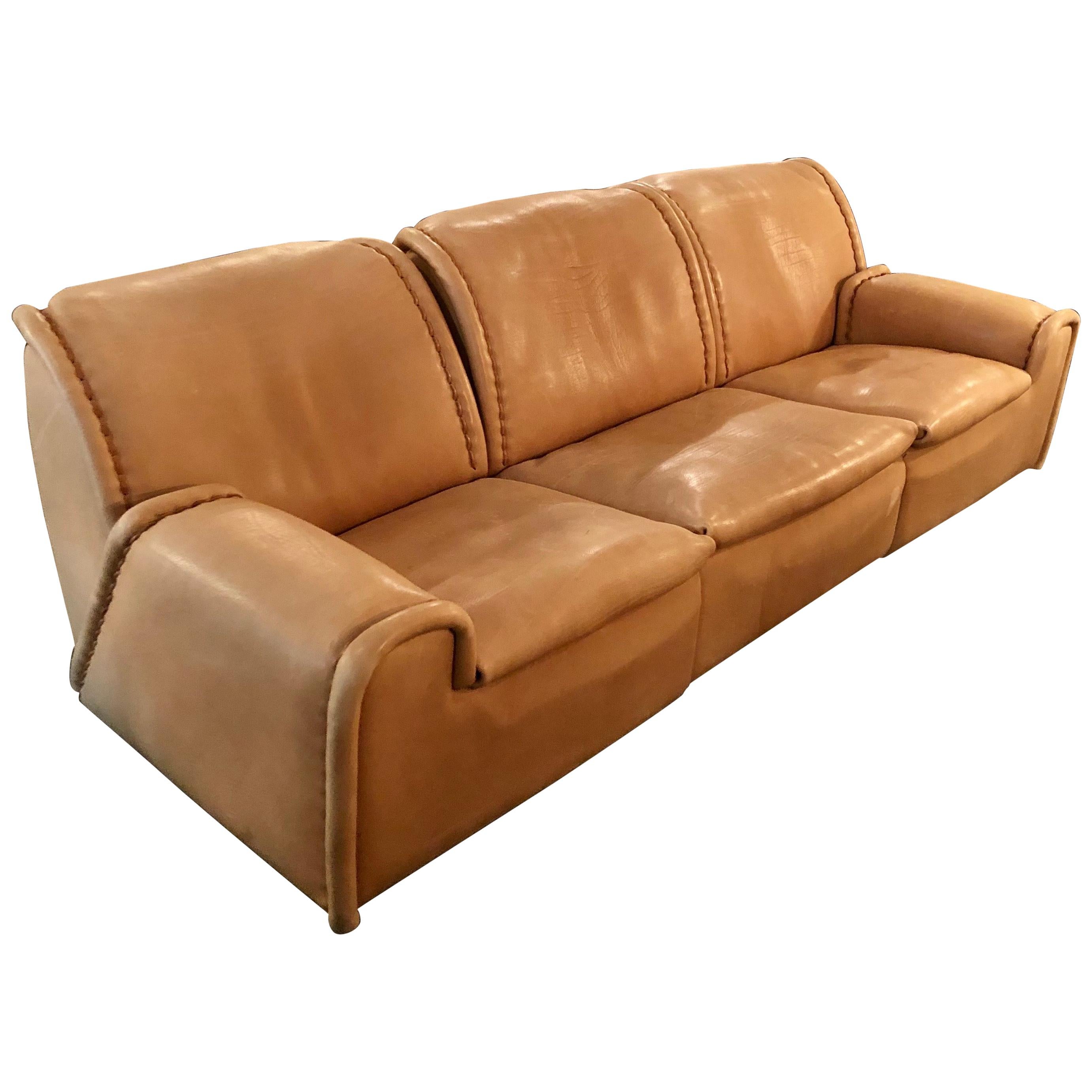 Vintage 1970s De Sede DS-1010 'Sitting Bull' Nude Buffalo Leather Sofa