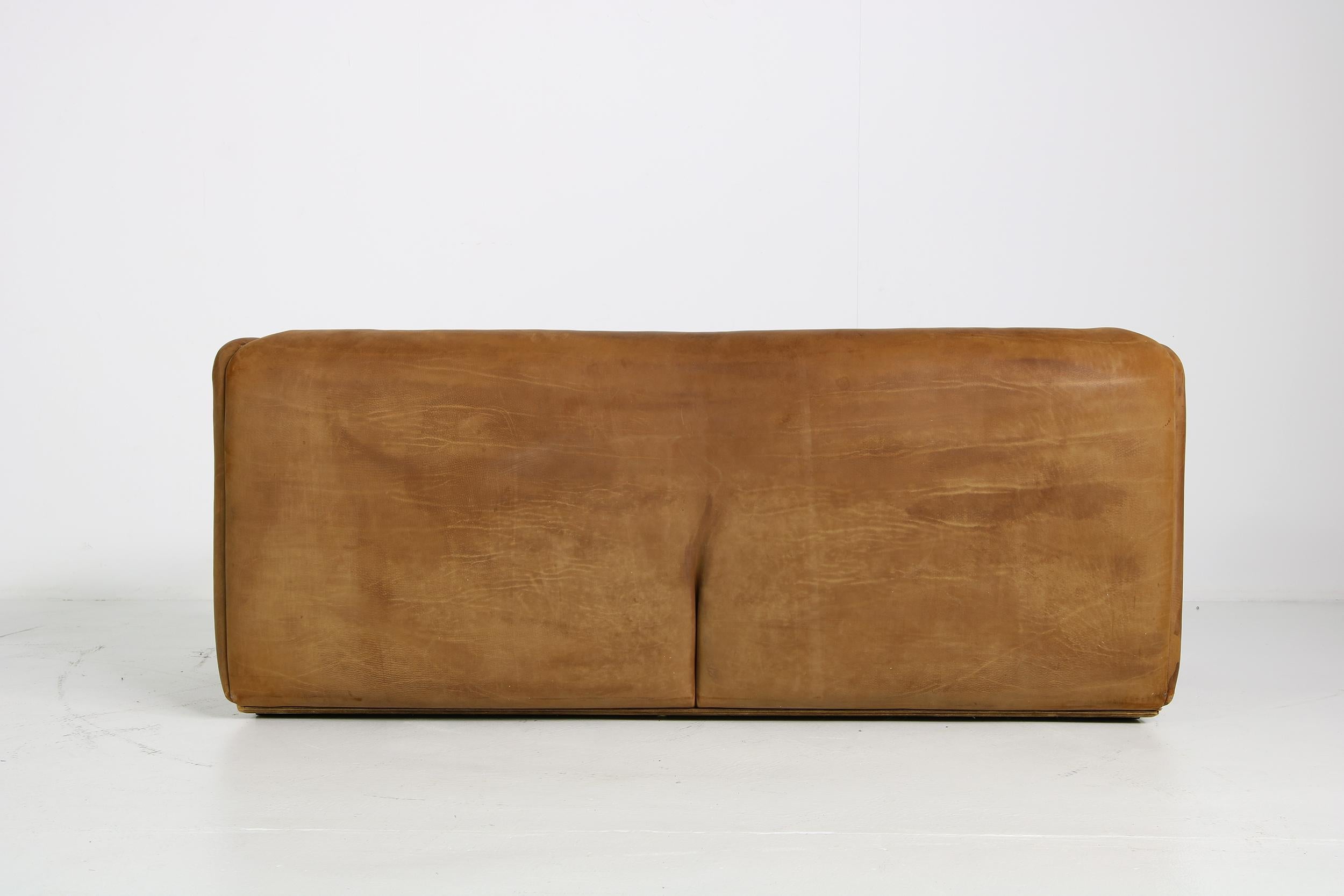 Vintage 1970s De Sede DS 47 Brown Buffalo Leather Sofa & Lounge Chair Set Cognac In Good Condition In Hamminkeln, DE