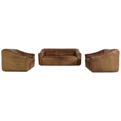 Vintage 1970s De Sede DS 47 Brown Buffalo Leather Sofa 
Lounge Chair Set Cognac