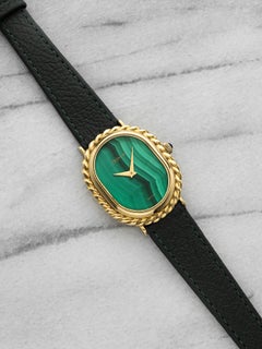 Vintage 1970 DeLaneu Ellipse 1645v101 18K YG Malachite Dial Manual 27 mm
