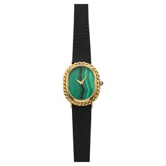 Vintage 1970 DeLaneu Ellipse 1645v101 18K YG Malachite Dial Manual 27 mm
