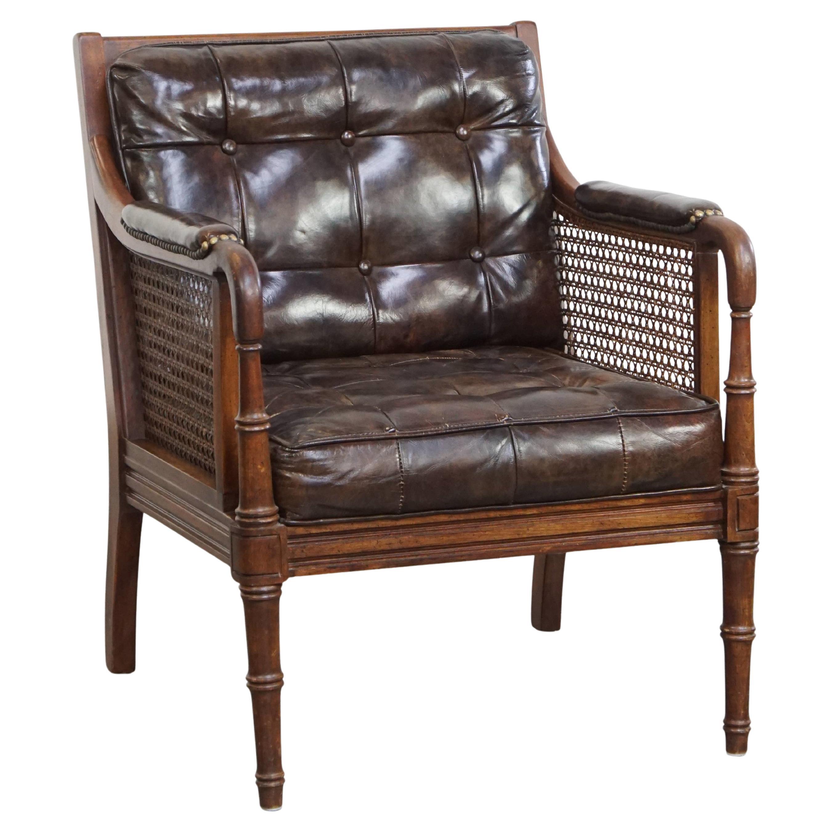 Vintage 1970s Design Armchair Made of Wood, Leather, and Webbing For Sale