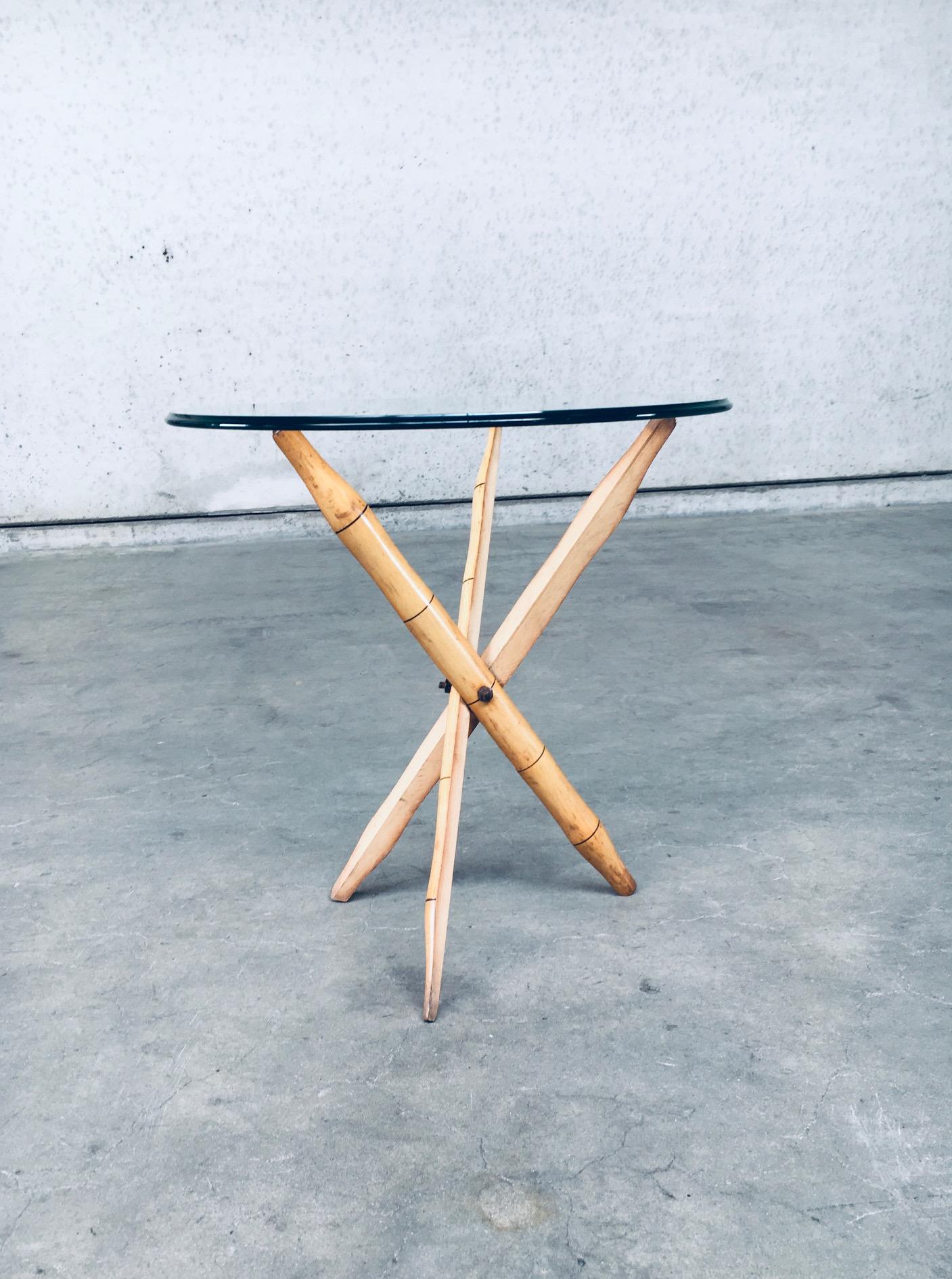 Late 20th Century Vintage 1970's Design Faux Bamboo Folding Tripod Side Table For Sale