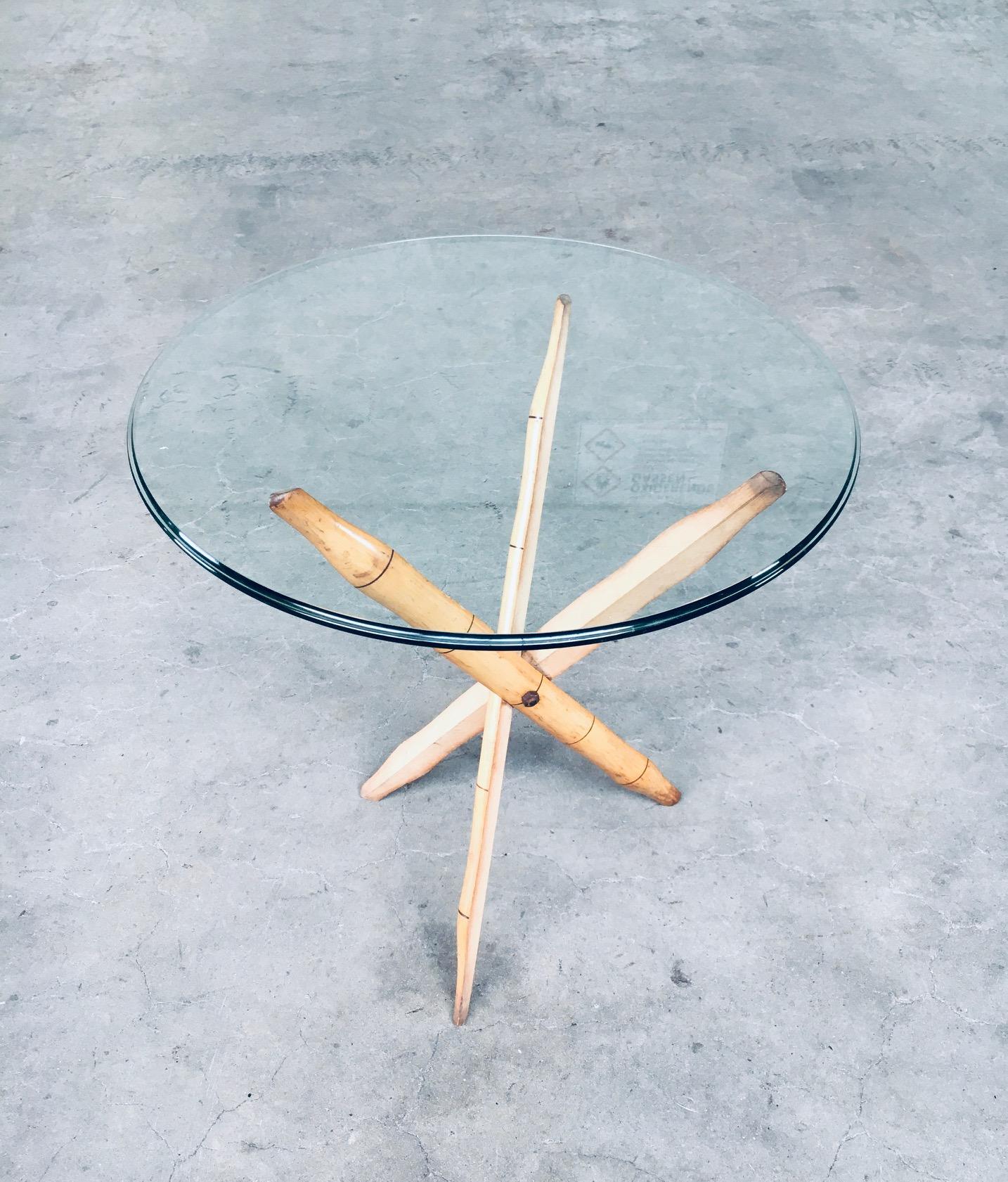 Glass Vintage 1970's Design Faux Bamboo Folding Tripod Side Table For Sale