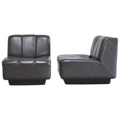 Vintage 1970s Design German 2x Modul Brown Leather Chair