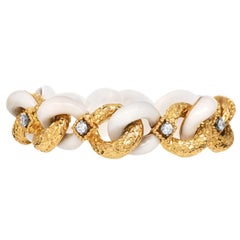 Vintage 1970s  Diamond 18K Yellow Gold Bone Link Bracelet