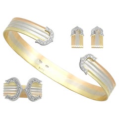 Retro 1970s Diamond and White Yellow and Rose Gold Jewelry Suite