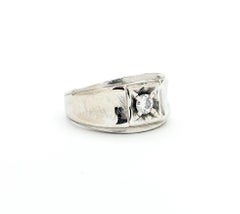 Vintage 1970's Diamond Hand Florentined Ring in 14k White Gold