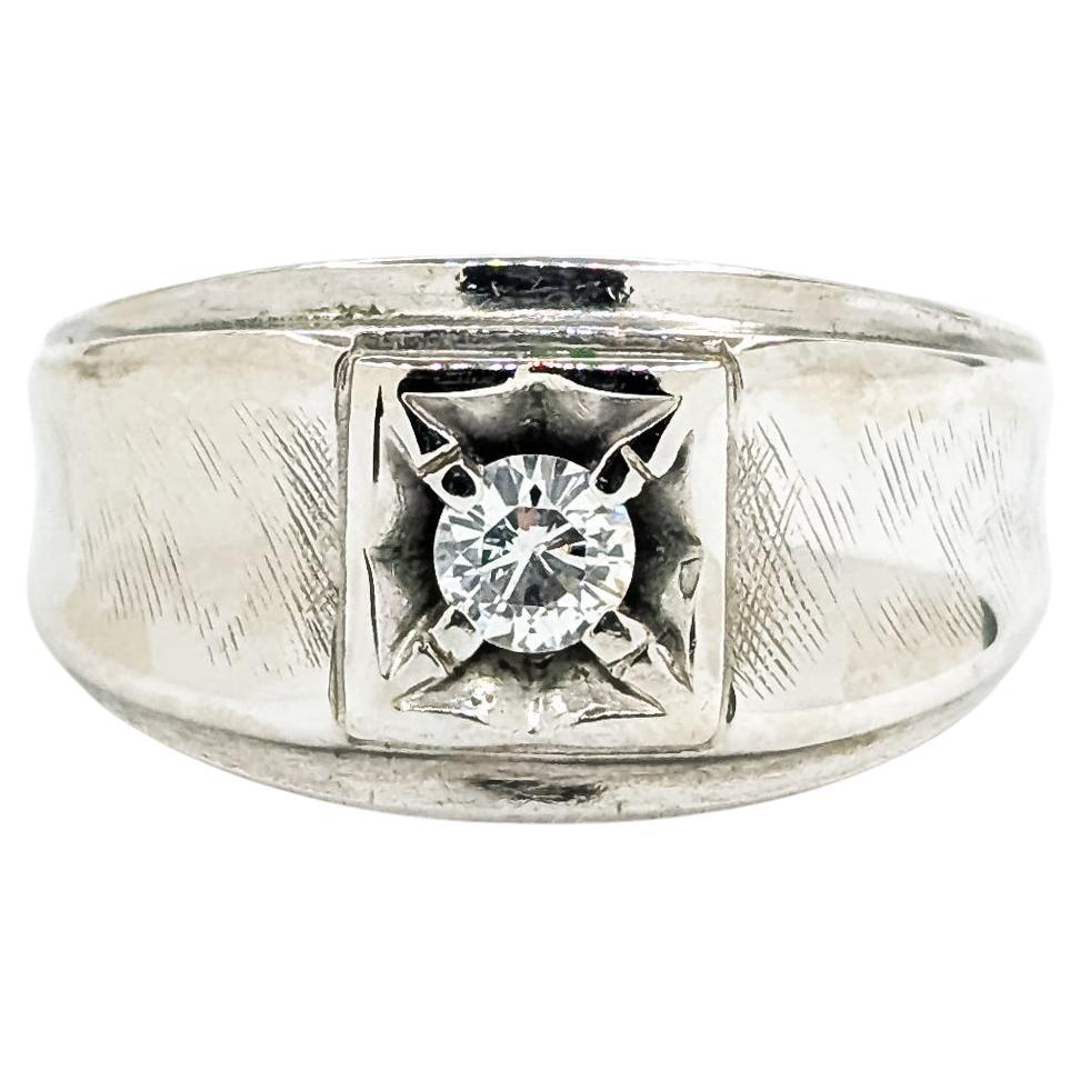 Vintage 1970's Diamond Hand Florentine Ring in 14k White Gold