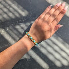 Vintage 1970's Diamond Turquoise 18 Karat Yellow Gold Link Bracelet