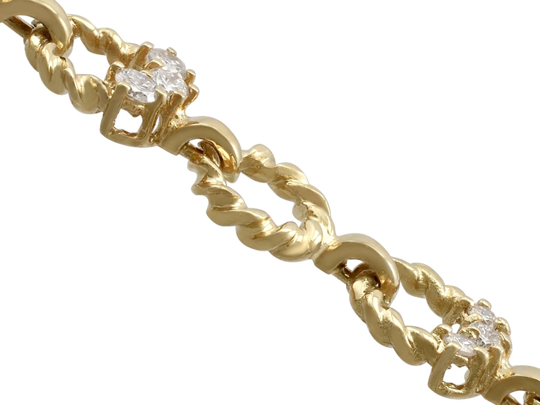 Women's or Men's Vintage 1970s Diamond Yellow Gold Bracelet