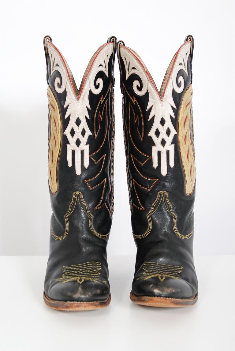 Vintage 1970's Don Quijote Novelty Horseshoe Black Leather Western Cowboy  Boots sur 1stDibs