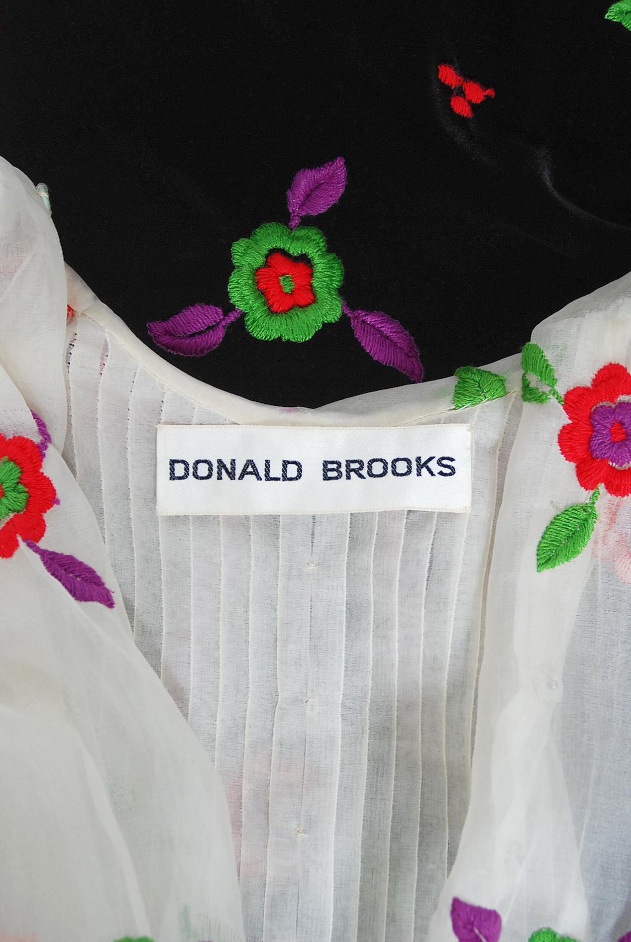Vintage 1970's Donald Brooks Embroidered Silk Blouse & Velvet Pinafore Dress Set 6