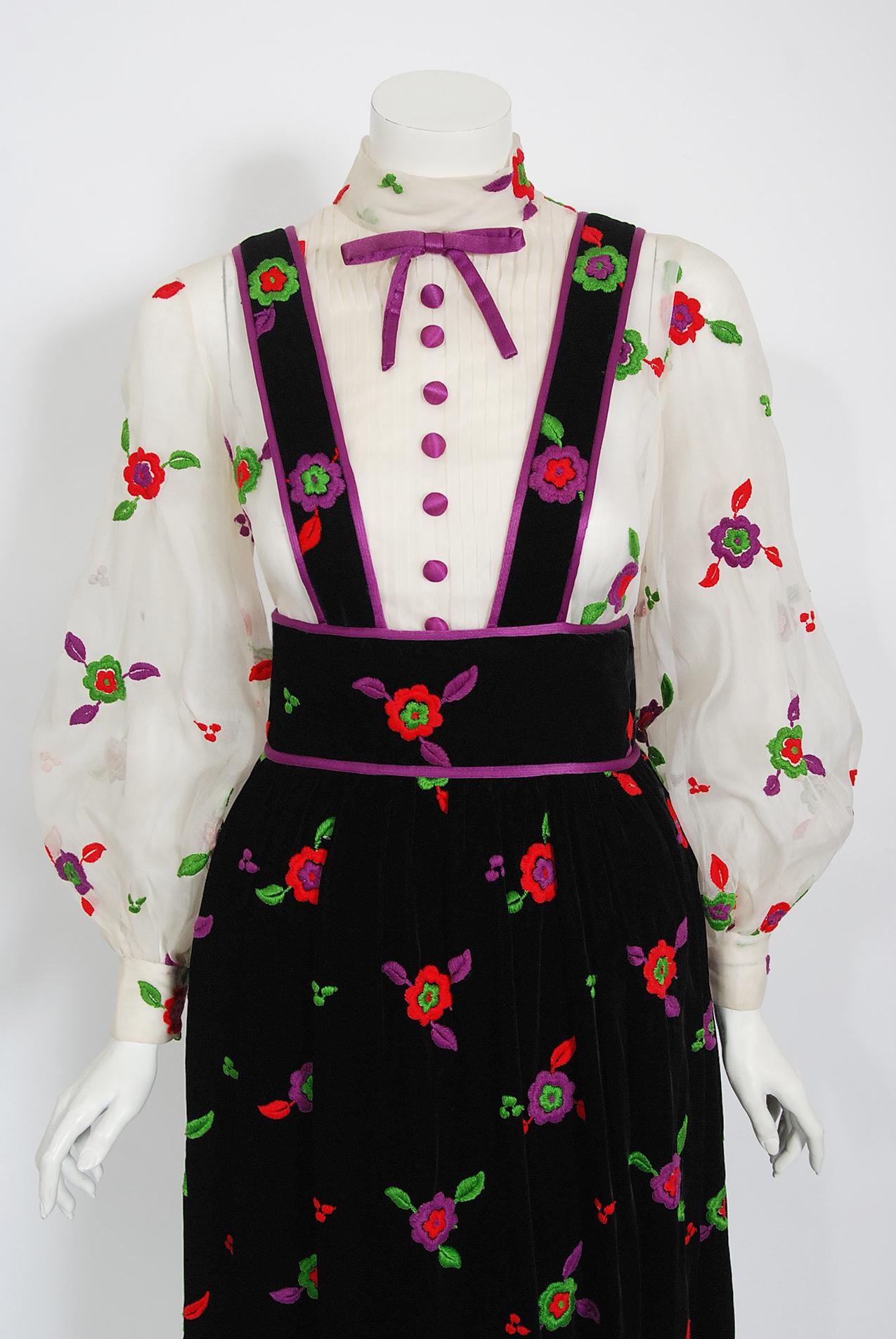Exceptional & ultra rare Donald Brooks pinafore designer dress ensemble from the early 1970's. Brooks was perhaps one of the most important designers of the mid-twentieth century. Though he was very successful, his passion was his work for the stage