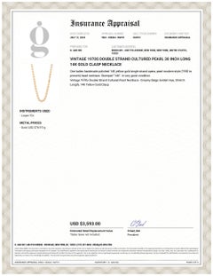 Vintage 1970s Double Strand Cultured Pearl 30 inch Long 14k Gold Clasp Necklace