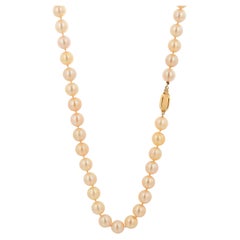 Retro 1970s Double Strand Cultured Pearl 30 inch Long 14k Gold Clasp Necklace