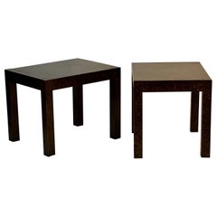 Paar Vintage-Beistelltische von Drexel Parsons, Schwarz und Gold, Öltropfenlackiert, 1970er Jahre, Vintage